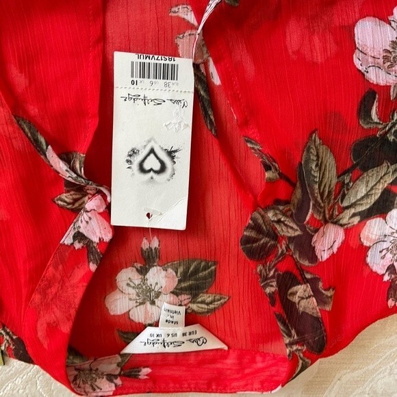NWT Miss Selfridge Red Floral Cold Shoulder Mini Dress US 6 - Picture 6 of 8